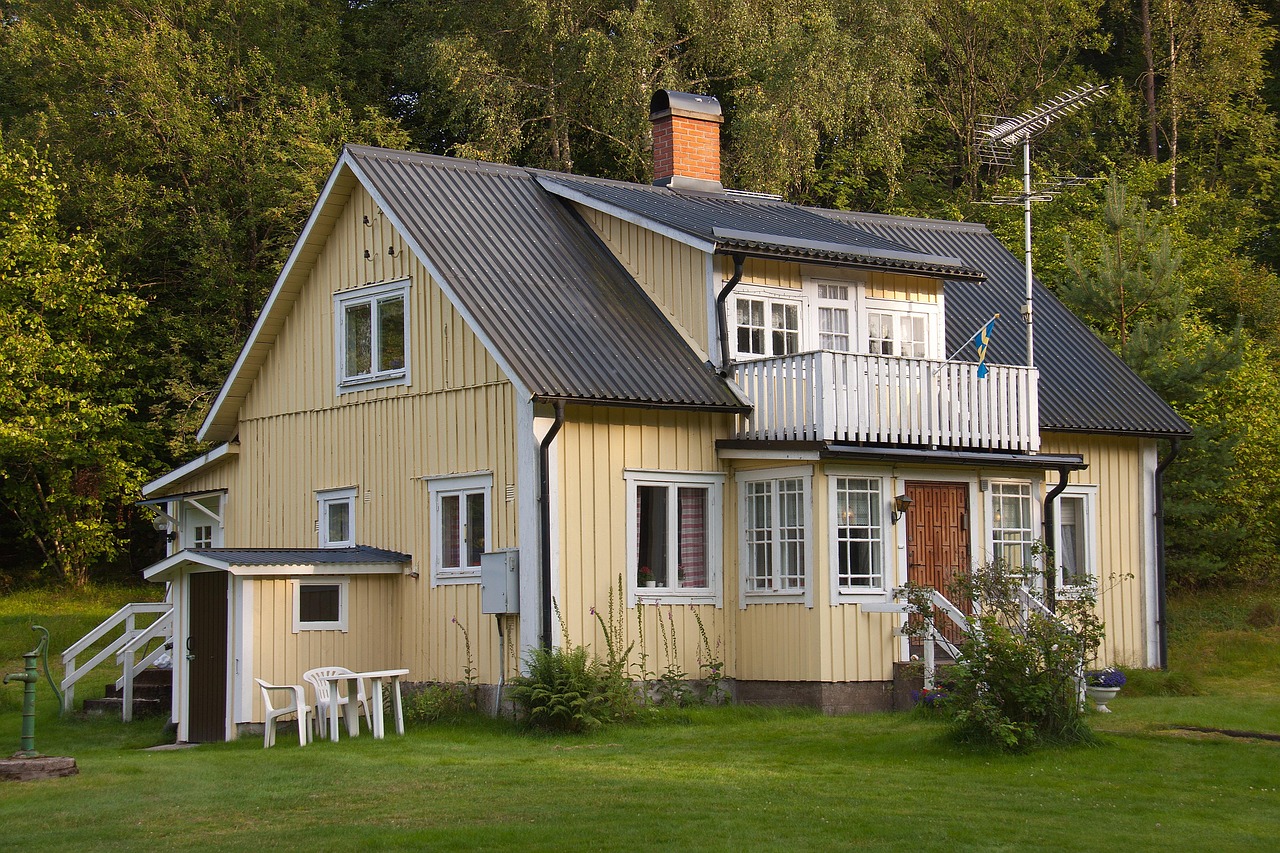 swedish, house, yellow, forest, woods, villa, nature, traditional